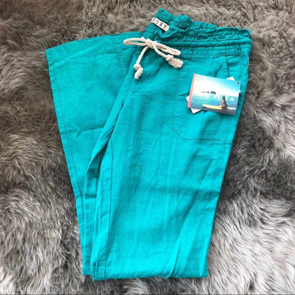 Roxy Aqua Linen Bootcut Pants